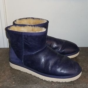 Blue Leather Blue Suede  UGG BOOTIES Sherpa Sz 10